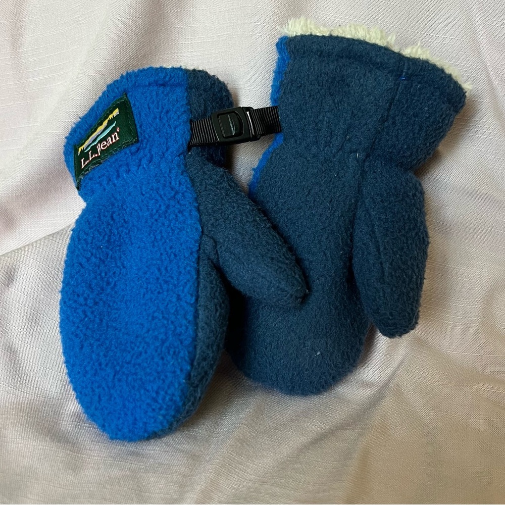 L.L. Bean Toddler Mountain Classic Blue Fleece Mitten Set | Size 12-24 Months